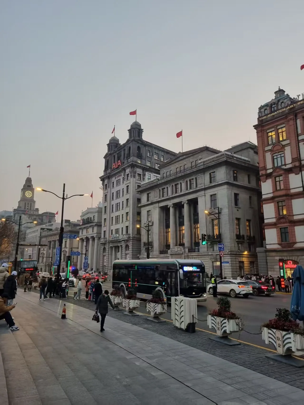 Historic Shanghai buildings at dusk